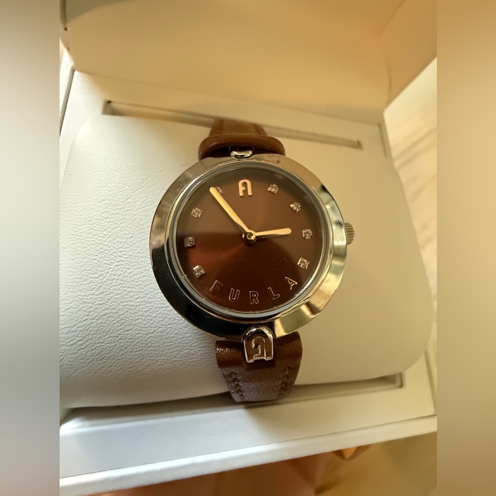 Furla Brown Leather Watch | Crystal Dial | Box | Italian Lux bought in Europe